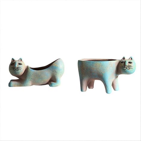 Lot de 2 vases à plantes en forme de chat mignon, motif animal de dessin animé, pots de fleurs en céramique (1/5)