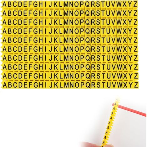 Marqueurs de Câble Lettre A-Z, 260 Pièces à Clipser, Jaune, Repères Alphabétiques A à Z, Identification des Câbles Réseau et Fils Électriques, Pour Organisation et Maintenance (1/5)
