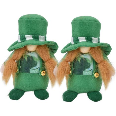 2 figurines gnomes mignons, chapeau vert fait main sans visage, décoration Saint-Patrick pour table canapé pièce, poupée femme. (1/5)