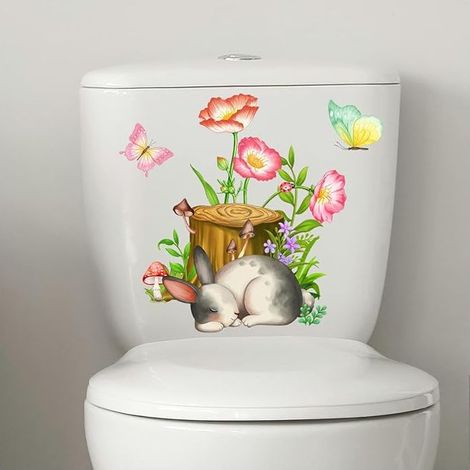 30 25 cm 2 pièces fleur papillon lapin auto-adhésif couvercle de toilette autocollants drôle Pvc étanche siège de toilette autocollants pour couvercle Stickers muraux (1/4)