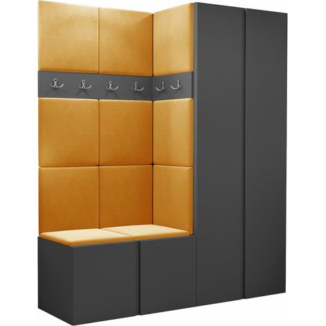 Meuble d'entrée Pinis III, Graphite, 186x158x46cm, Tissu, Stratifié, À poser, Murale