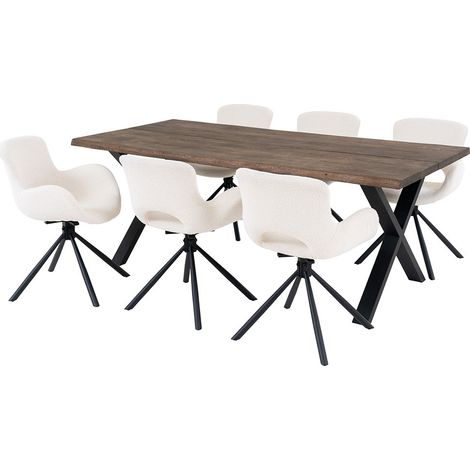 Toulon Essgruppe Esstisch 95x200cm natur und 6 Amorim Stuhl offwhite.