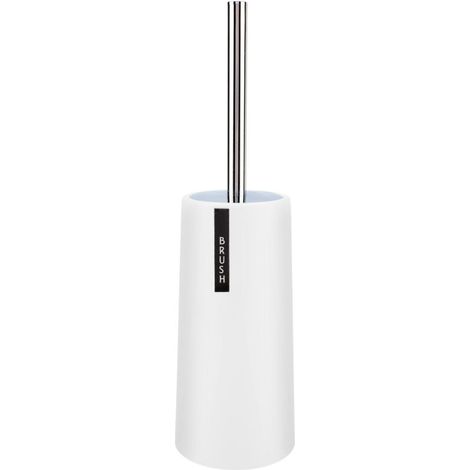 Set per la pulizia con scopino per WC e supporto, manico migliorato in acciaio inox (bianco) -Crezuo