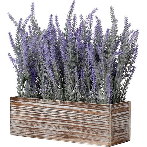 Künstliche Lavendel Blumen Kunstpflanzen in Antiken Holztopf Indoor Outdoor Büro (1/5)