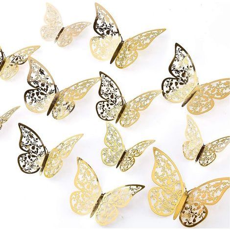 36Pcs 3D Papillon Stickers, décoration de chambre 3 Styles 3 Tailles Papillon Autocollant Mural Découpe pour Maison et Fête (1/5)