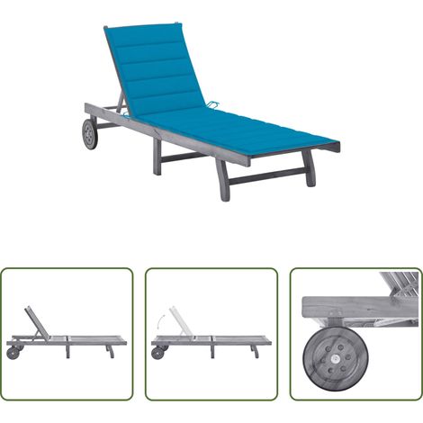 Chaise longue bois - Chaise longue de jardin avec coussin Gris Bois d'acacia solide (1/5)