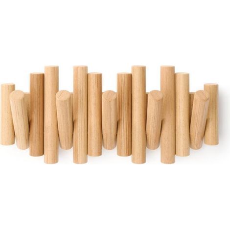 Lntyq Patère murale avec 5 crochets, bois naturel, 37,1 x 16,5 x 4,4 cm (coloris bois) (1/5)