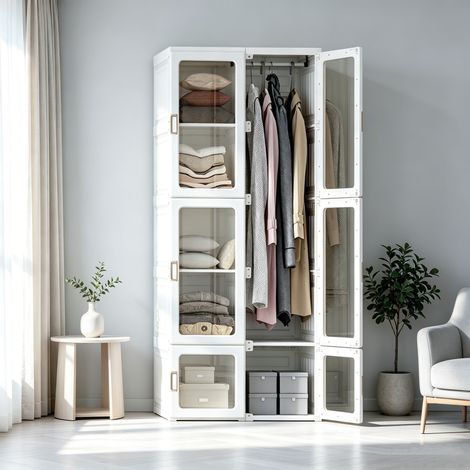 Armoire pliable à 10 compartiments 6 portes, poignées cachées, Rangement vêtements 69x50x170cm, Matériau ABS, charge maximale 60kg pour chambre (1/5)