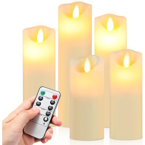SWANEW Confezione da 5 candele di cera a LED con telecomando temporizzato Candele a LED fisse e tremolanti (1/4)