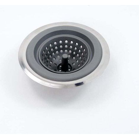Drain de fossé filtre à ordures évier filtre à ordures lavabo drain acier inoxydable + filtre à déchets en silicone filet de drainage plateau en acier inoxydable salle de bain cuisine balcon drain (1/4)
