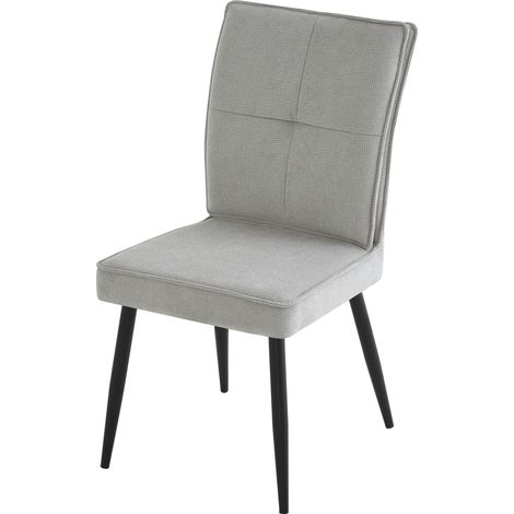 Lot de 2 chaises de salle à manger avec pieds en métal, tissu motif pied-de-poule velouté, couleur gris clair (1/5)