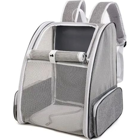 Katzenrucksack, großer Haustierrucksack mit Katzenspielzeug und Feder für kleine und mittelgroße Hunde, Katzen, Welpen, Kätzchen und Kaninchen bis 7 kg (grau)
