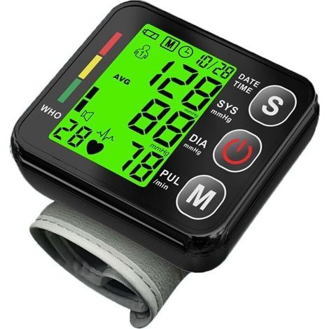 Tensiomètre de poignet, tensiomètre de poignet à écran numérique LED avec mémoire 2 x 99, appareil de mesure précis de la pression artérielle (1/4)