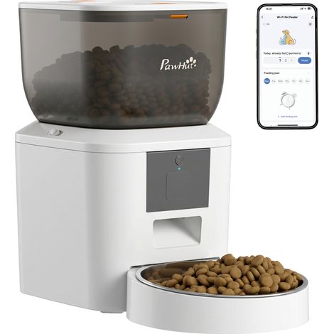 PawHut comedero automático 4L wifi 2.4g, dispensador de comida para gatos perros con control app, 2 cuencos, 1-10 comidas al día, grabadora voz 10s (1/5)