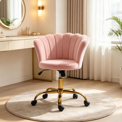 Chaise de coiffure rose en velours avec dossier pétale, hauteur réglable (1/5)
