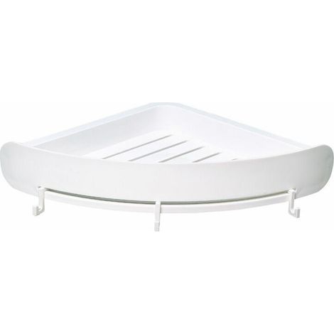 Étagère d'angle blanche pour la cuisine ou la salle de bain - Sans perçage au mur - Avec trois crochets pour boules de bain ou autres - Étagère de douche/étagère murale - Plastique ABS (1/5)