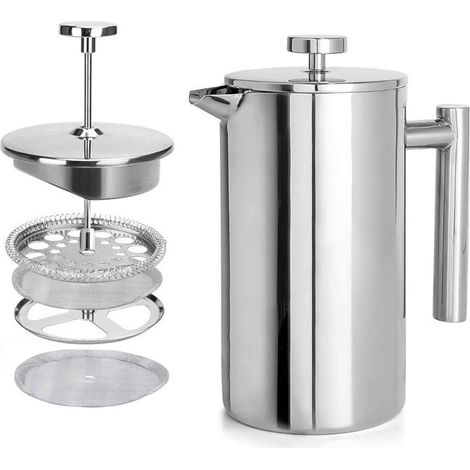 Cafetière à piston, acier inoxydable, 350 ml, à filtre manuel, compatible avec différentes marques.