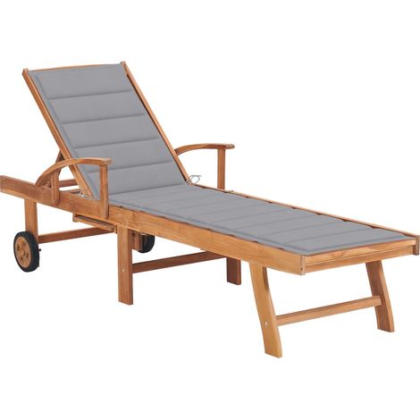Lettino prendisole sedia a sdraio lettino prendisole letto da giardino mobili da esterno per patio con cuscino grigio legno massello di teak 020012489
