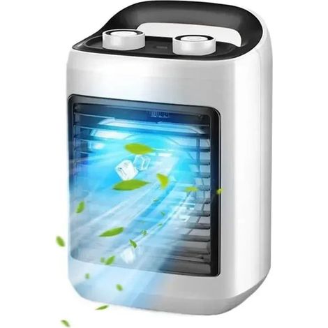Ventilateur de climatisation USB portable avec humidificateur, fonctionnement silencieux, paramètres de refroidissement réglables pour la maison, le bureau, le dortoir, les voyages, blanc (1/5)