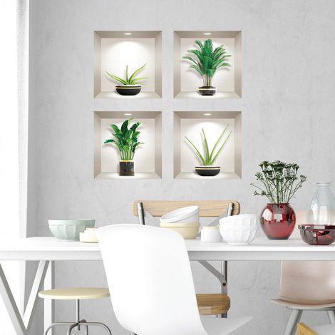 Stickers effet 3D palmier, bananier et plantes 60 x 60 cm (1/4)
