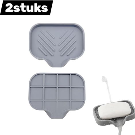 Lot de 2 - Porte-savon - Sans bonde - Silicone - Organisateur pour lavabo et évier - Porte-éponge, bac à liquide vaisselle - Gris (1/5)