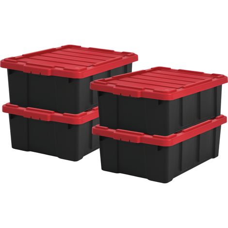 Iris Ohyama Heavy Duty Organisation Boxes, 43L, 4er-Set, Rot, GroÃŸ, Robust, Stapelbar, Aufbewahrungsbox, FÃ¼r Garage, Regale, Umzug, Plastik, Utility, Werkzeugkiste, DDSKT-430