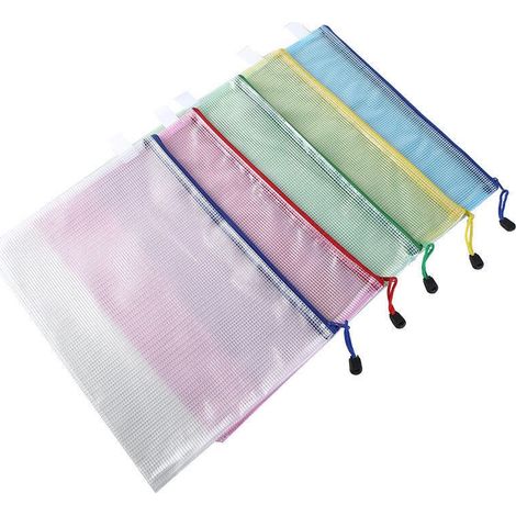 Lot de 5 pochettes plastiques A4 à fermeture éclair pour documents. (1/5)