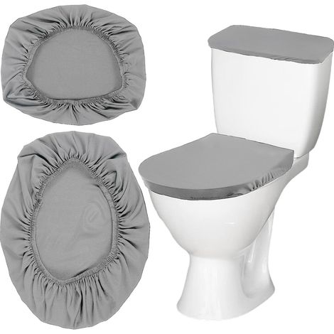 Lot de 2 housses de siège de WC - Housse élastique - Respirantes - Convient à la plupart des abattants de toilettes - Gris (1/5)