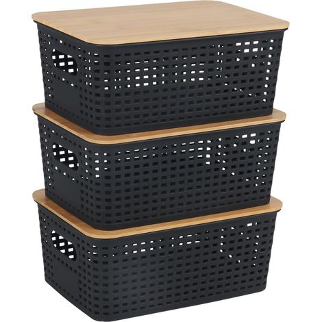boîte de Rangement, Lot de 3, avec Couvercle, Plastique (1/5)