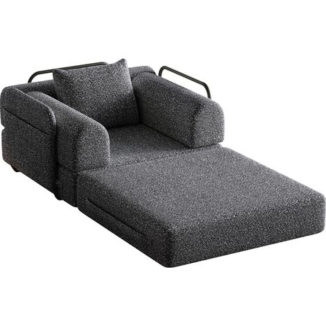 Canapé convertible 1 place en tissu gris avec coffre dans l'accoudoir, structure métal à trois cadres, base antidérapante, modulable pour petit espace CHICFURN (1/5)