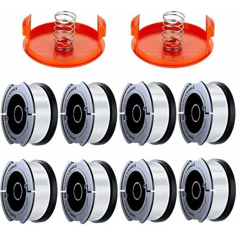 10 Pack Bobine Fil Coupe Bordure Compatible avec Black et Decker Coupe Bordures, A6481 A6485 1.65mm Bobine de Fil Debroussailleuse(8 Fil Coupe Bordure,2 Couvercle,2 Ressort) (1/4)