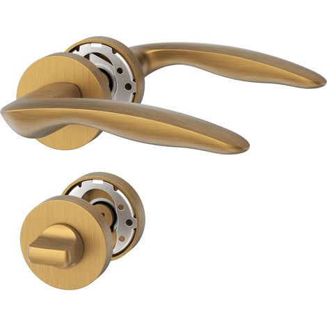 Poignée de porte intérieure bronze doré avec rosace ronde, ensemble béquille WC avec condamnation, design moderne pour salle de bain et toilettes UK0099 (1/5)