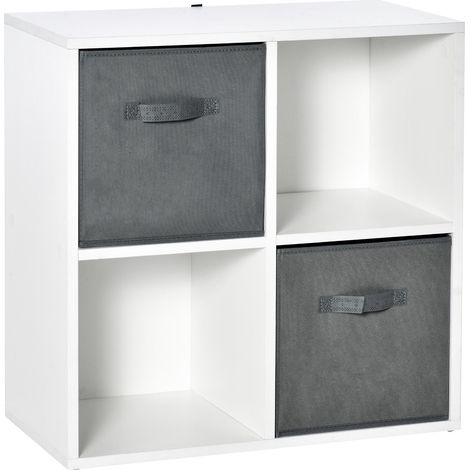Bibliothèque modulaire à 4 cubes avec 2 tiroirs amovibles en tissu non tissé, idéale pour le bureau, la chambre ou tout autre espace de travail. Dimensions : 61,5 x 30 x 61,5 cm. Coloris : blanc et...