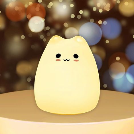 VURAHOME - Veilleuse Veilleuse chat mignon pour enfants, veilleuse kawaii en silicone pour chambre d'enfant Kitty pour chambre à coucher, 7 couleurs changeantes, cadeau idéal pour les tout-petits, les (1/5)