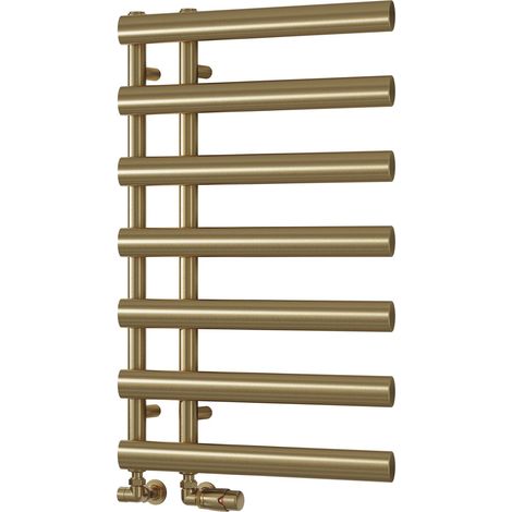 Reina Grace Designer Heated Towel Rail 780mm H x 500mm W Brushed Brass (1/3)