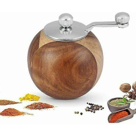 Moulin à poivre manuel, moulin à sel en bois, moulin à épices rond, moulin à épices marron avec rotor en acier inoxydable pour (1/5)