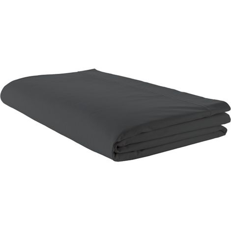 Drap plat piqué uni en percale de coton Gris anthracite 280x325 cm