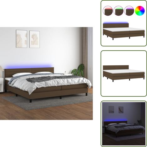 Sommier à lattes de lit matelas et LED Marron foncé 200x200 cm - Sommier Tapissier - Lit Plateforme - Lit Avec Led - Matelas À Ressorts Ensachés - Têted Lit Ajustable (1/5)