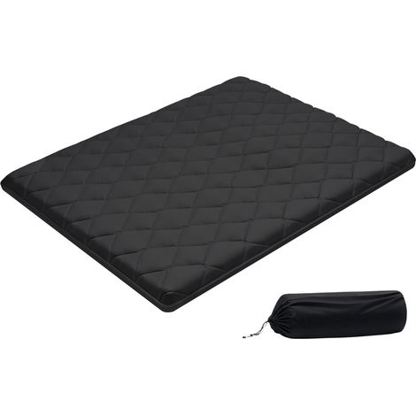 Matelas Futon Taille Queen, Matelas de Sol Japonais Pliable, Tatami Doux pour Dormir Yoga Méditation et Relaxation, 203,2x152,4x8,9 cm, 9 Couches, avec Sac de Rangement et Attaches, Noir (1/5)