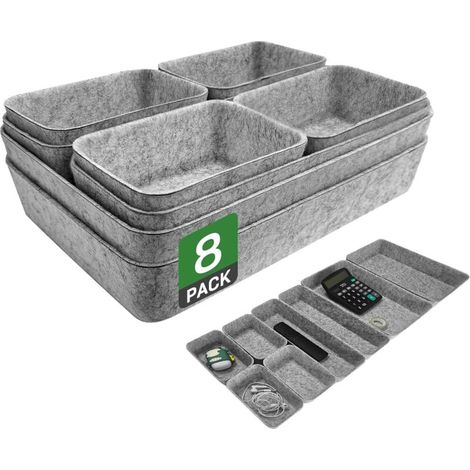 8-Pièces Organisateur Tiroir, Rangement Tiroir en Feutre Écologique, Rangement Maquillage Monobloc, Adaptées à Bureau, Table de Maquillage, Armoire et Commode (Gris Clair) (1/5)