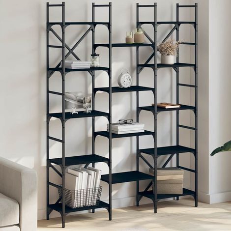 vidaXL Bibliothèque noir 127,5x28,5x172,5 cm bois d'ingénierie (1/5)