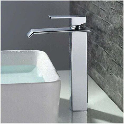 Robinet Salle de Bain Cascade Mitigeur de Lavabo Bec Haut Robinetterie pour Vasque Chromé Design Moderne.