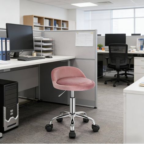 Bürohocker 30x30x53-65.5 cm rosa aus Samt und Metall höhenverstellbar mit Rollen (1/3)