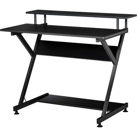Bureau gaming 100 cm bureau Informatique avec Support d'Écran bois métal Noir