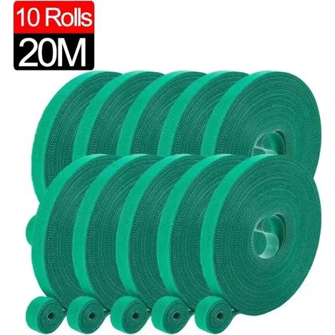 (10 rouleaux (20 m) de serre-câbles auto-adhésifs en nylon vert pour plantes, réglables, avec système de fixation auto-agrippant et boucle, pour jardin, réutilisables) (1/4)