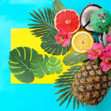 Set künstlicher Tropenpflanzen (Palmen- und Monsterablätter) - Hawaiianische Strand- und Dschungeldekoration (10 Pflanzen, 70 Teile) (1/5)