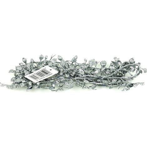 Weihnachtliche Miniblattgirlande Silber mit Glitter - Kunststoff 180 cm