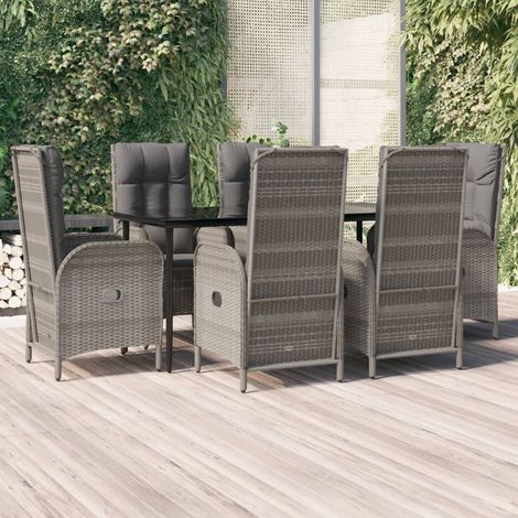 Lot de 7 Ensemble à dîner de jardin et coussins,Meubles Mobilier à dîner Noir et gris Rotin -60822 (1/5)