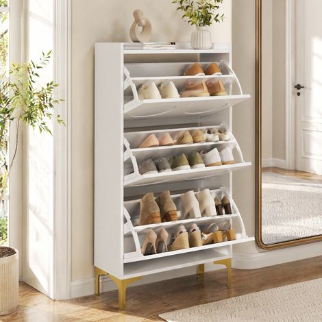 Meuble à chaussures 63x32x120 cm en MDF blanc, gain de place pour entrée FloraGrace (1/5)