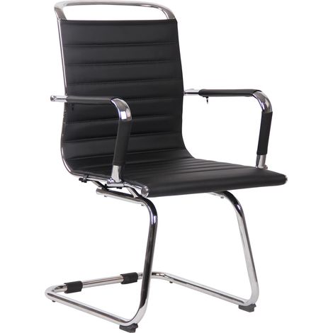 Chaise de bureau fauteuil sans roulettes piétement luge en métal chromé assise en PVC noir 100003258 (1/5)